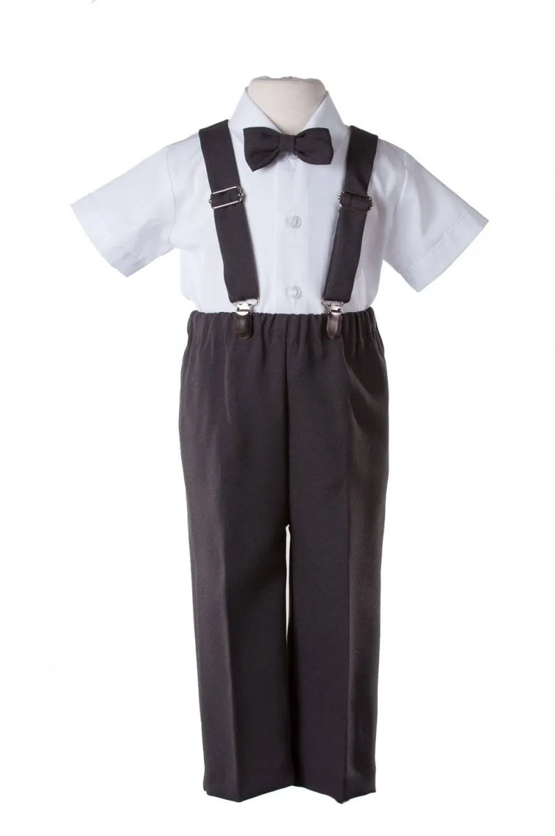 Kids Colored Suspender Pant Set with Short Sleeve and Pageboy Cap