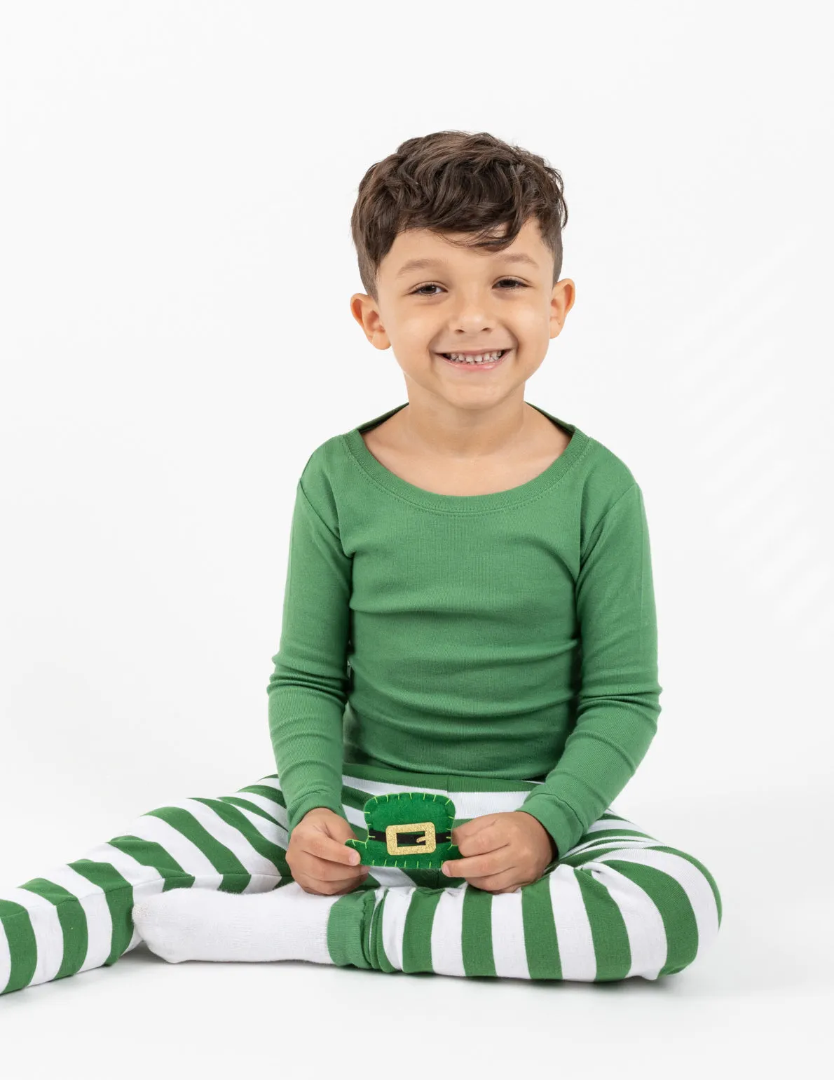 Kids Green Top & Stripes Pajamas