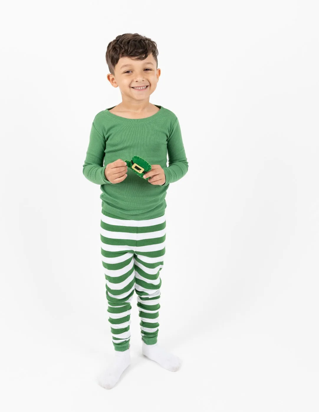 Kids Green Top & Stripes Pajamas