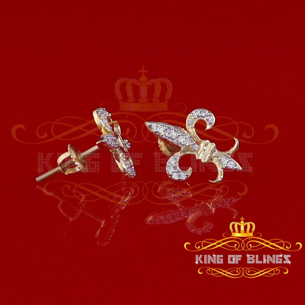 King of Bling's 925 Yellow Silver Fleur de Lis Screw Back 0.25ct Cubic Zirconia Ladies Earrings