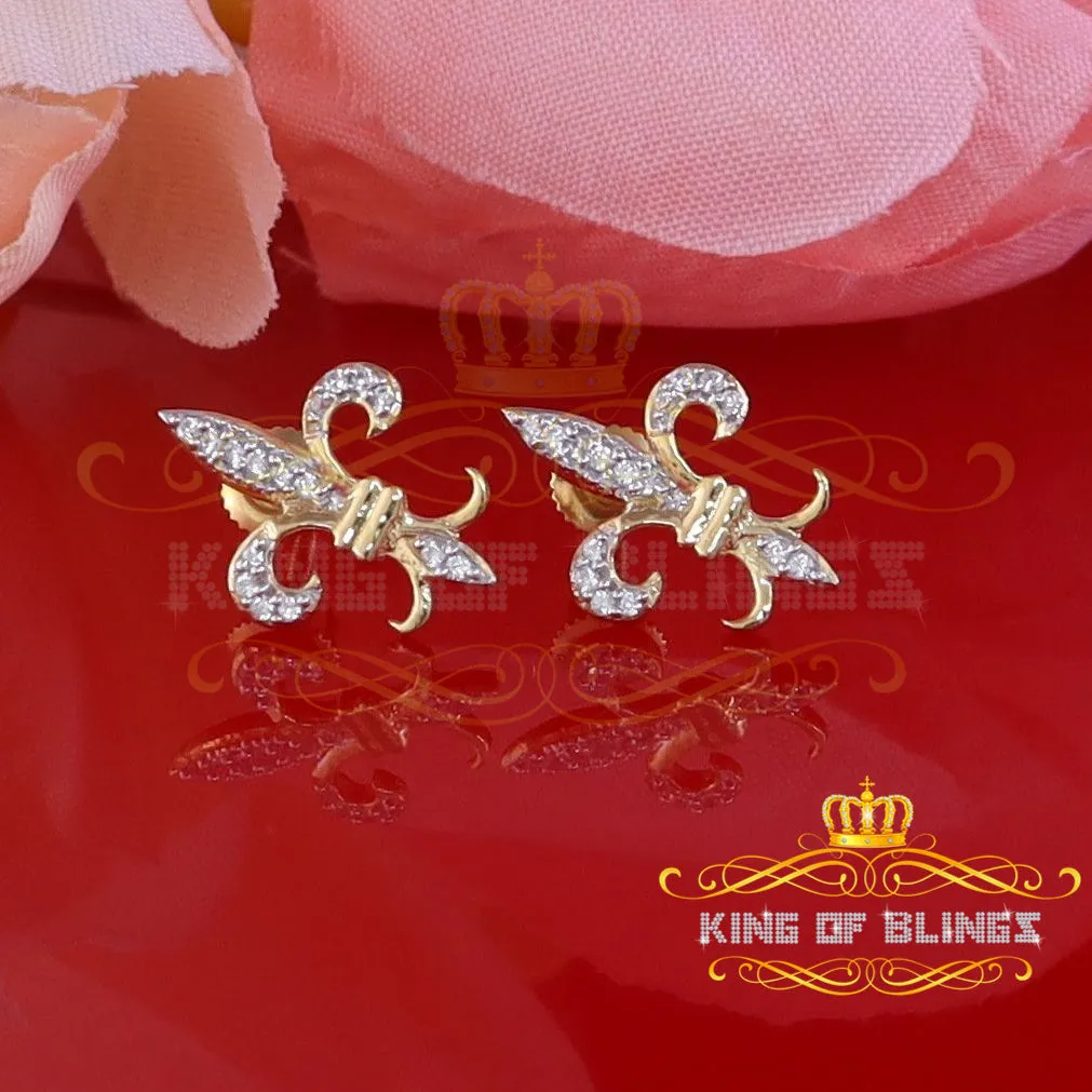 King of Bling's 925 Yellow Silver Fleur de Lis Screw Back 0.25ct Cubic Zirconia Ladies Earrings