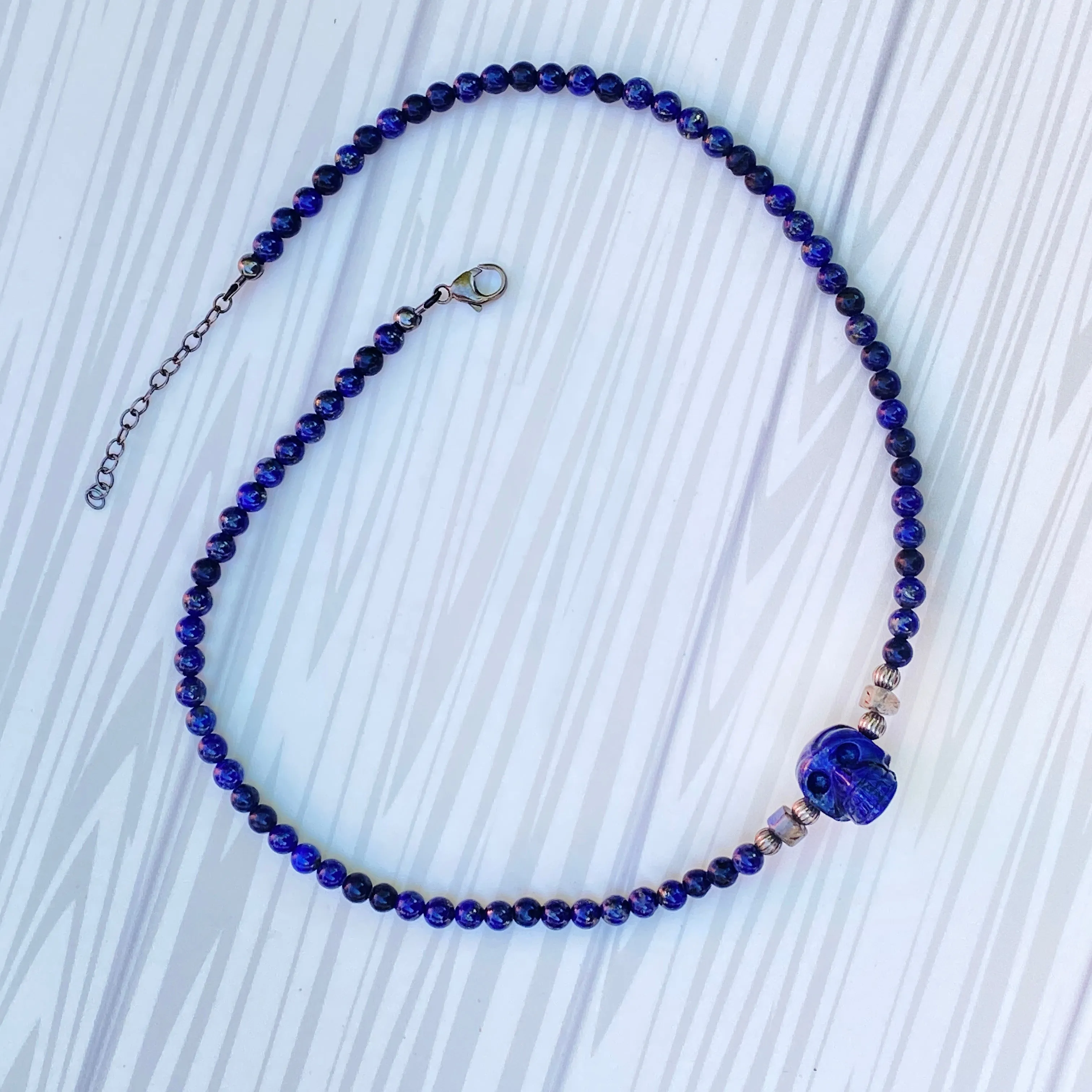 Lapis Lazuli, Labradorite gemstones, and Sterling Silver Skull Choker