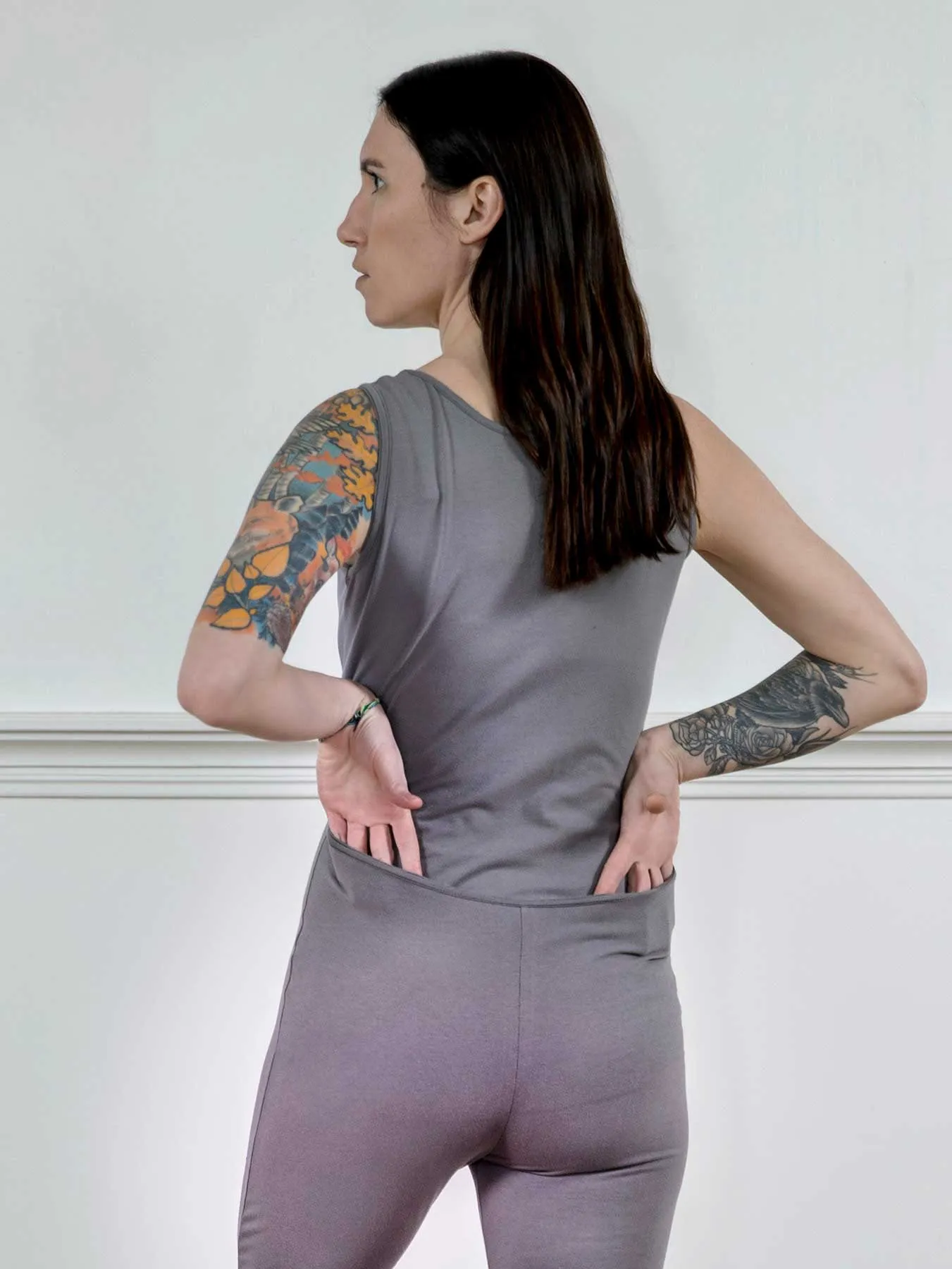 Light Grey Cotton Modal Sleeveless Union Suit | Women's Full Bodysuit | MoonEaze™