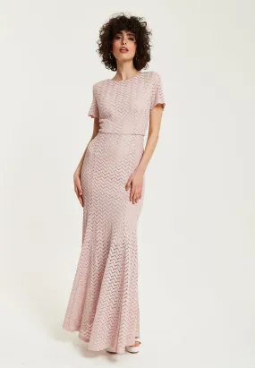 Liquorish Light Pink Lace Maxi Dress With Open Back Detail