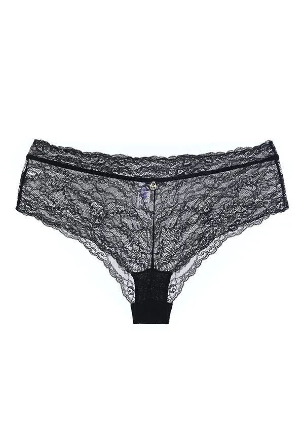 LISA Sexy Floral Recycled Lace Black Boyshort Panties