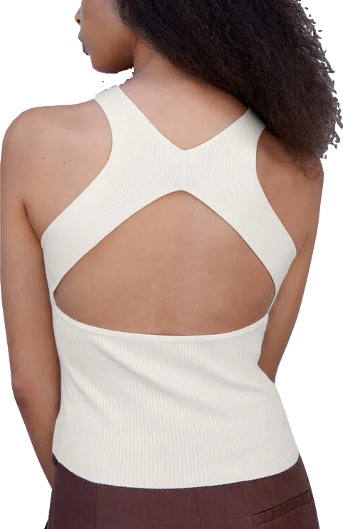 MANGO Cream Ribbed Open Back Knitted Top BNWT UK XXS