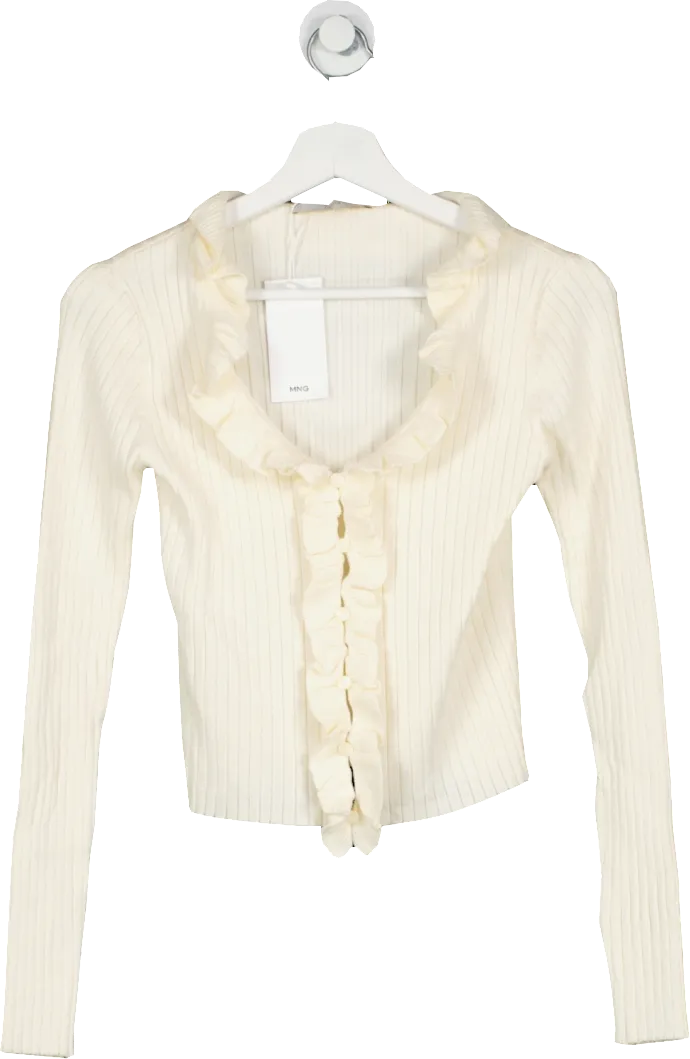 MANGO Cream Ruffle Knit Cardigan BNWT UK M