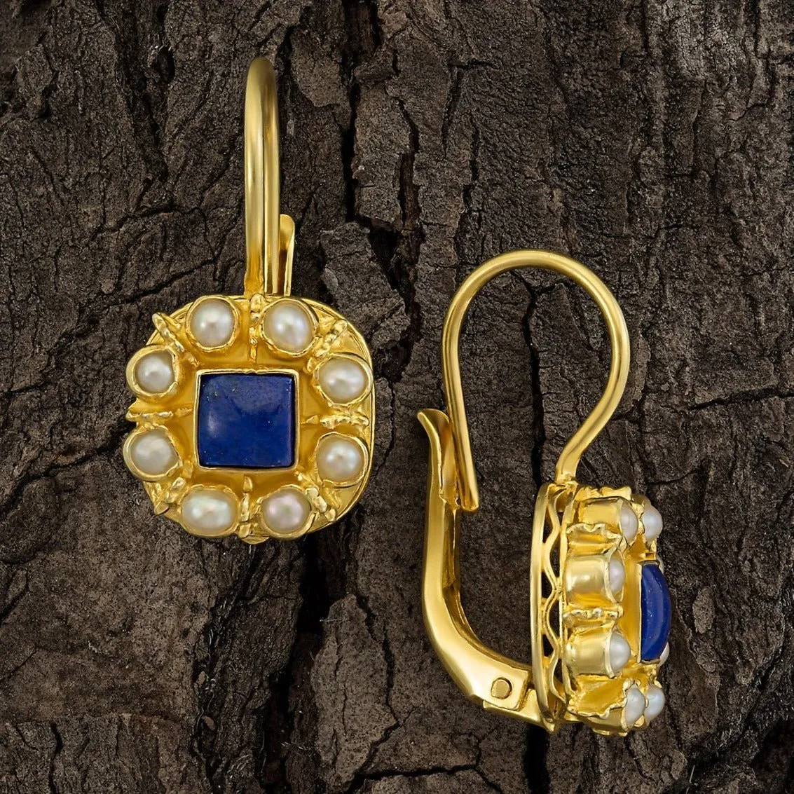 Mediterranean Lapis and Pearl Earrings