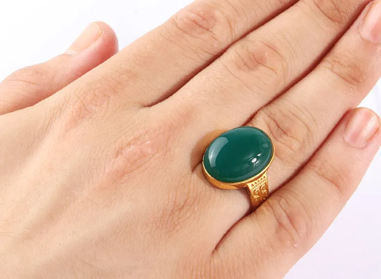 Men's Ring Natural Agate in 14k Yellow Gold, Artdeco Statement Ring for Men