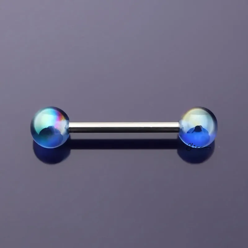 Metallic Aurora Borealis Coating Balls Tongue Barbell - Blue