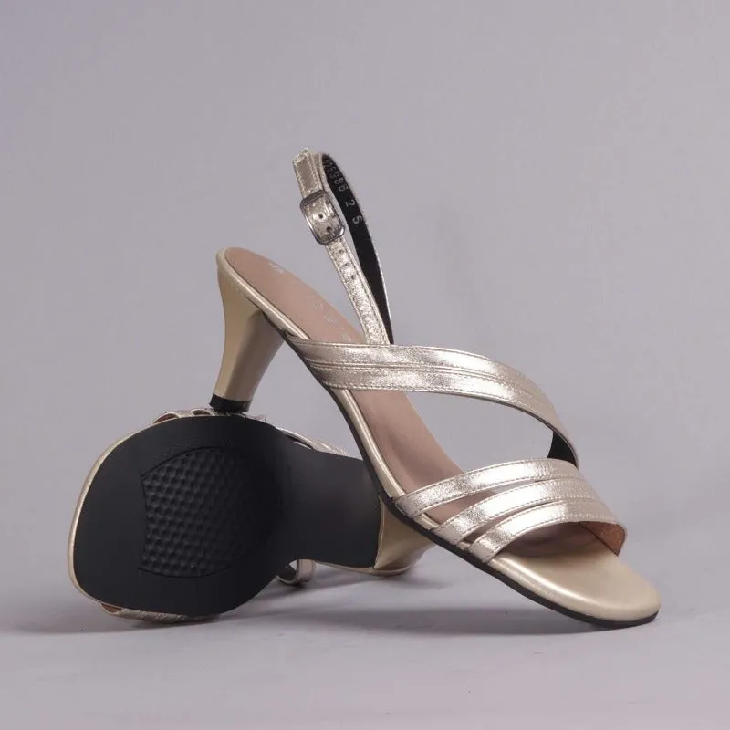 Mid Heel Slingback Sandal in Gold - 12311