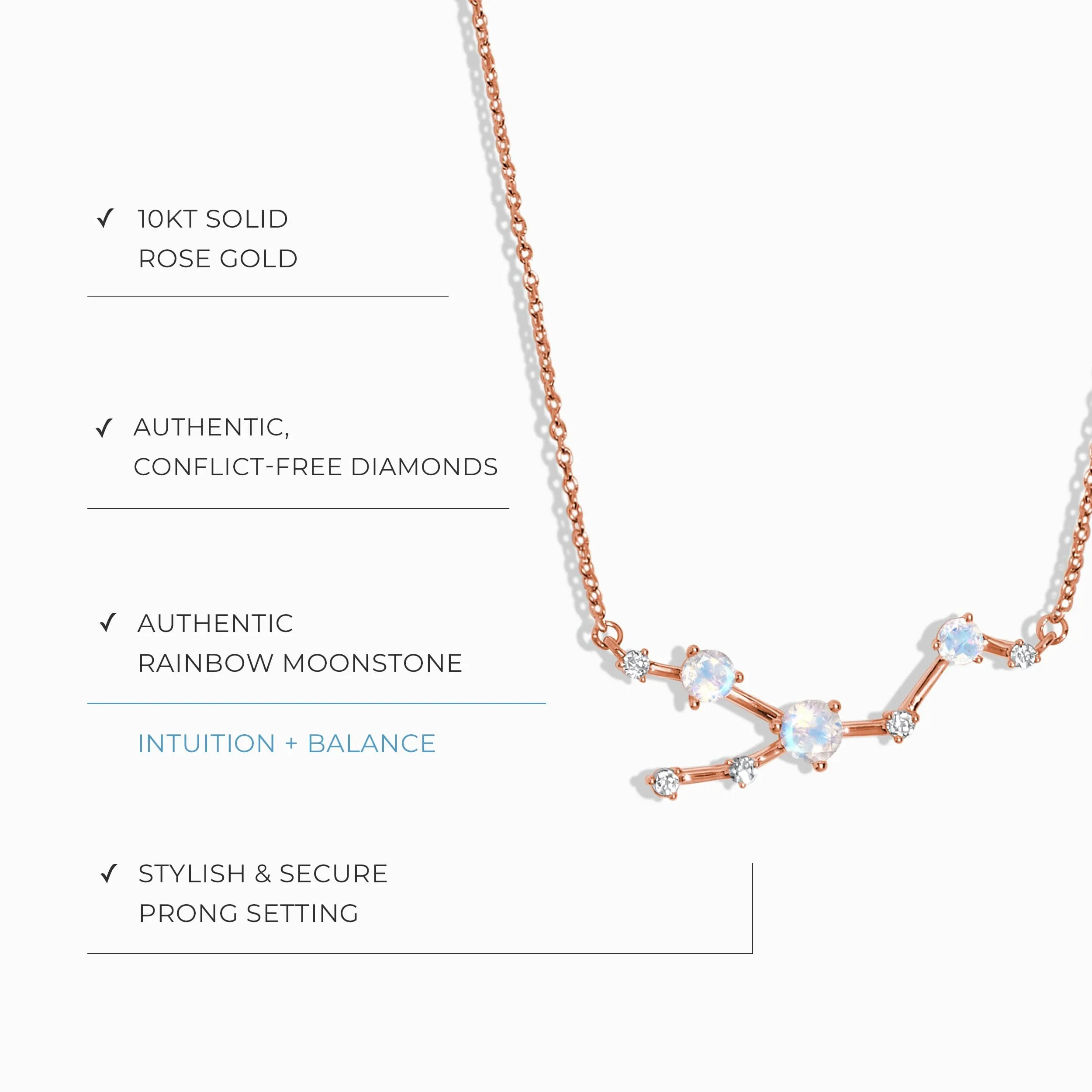 Moonstone Diamond Necklace - Taurus Zodiac Constellation