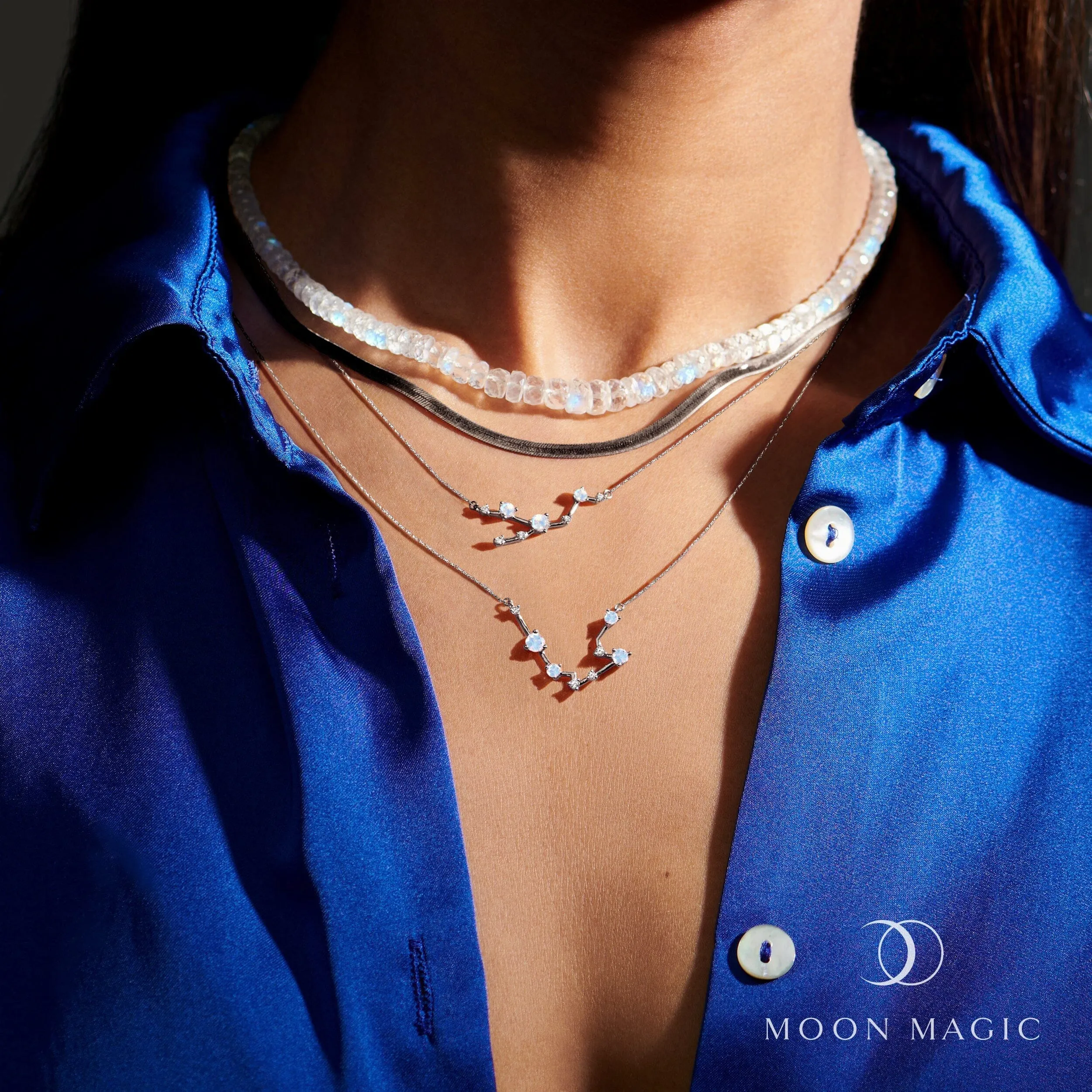 Moonstone Diamond Necklace - Taurus Zodiac Constellation