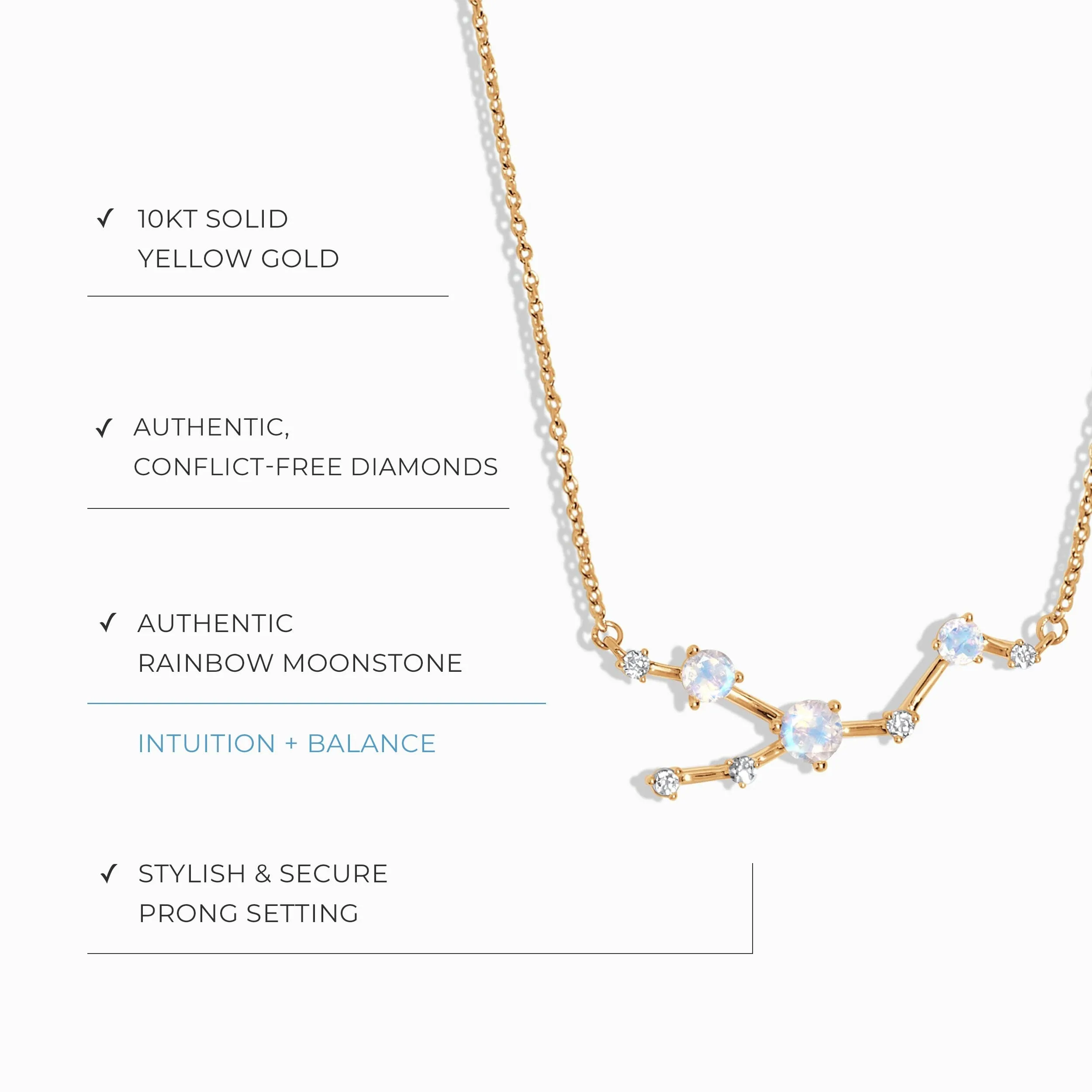 Moonstone Diamond Necklace - Taurus Zodiac Constellation