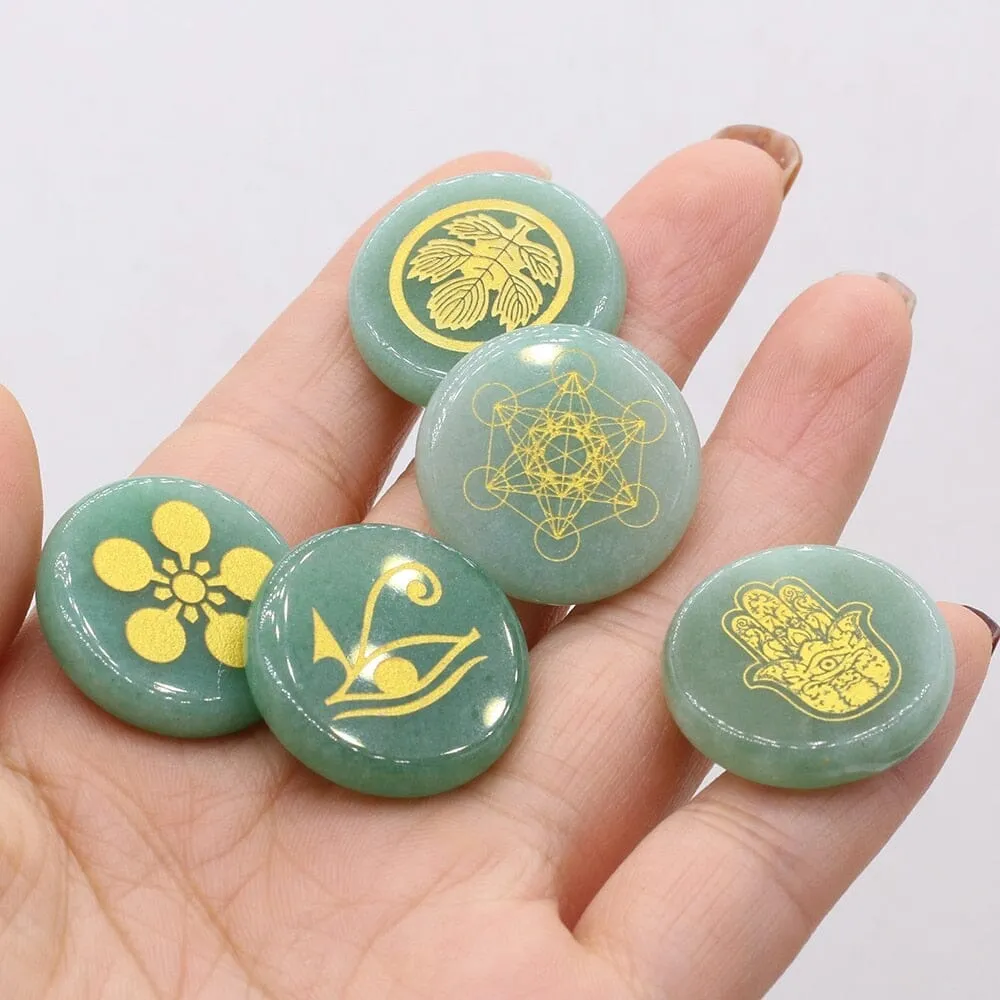 Natural Green Aventurine Crystal Rune Stones