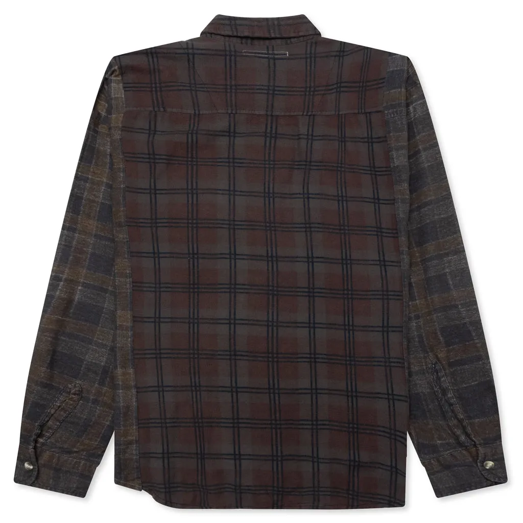 Over Dyed Ribbon Wide Shirt - Brown