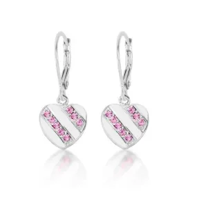 Pink and White Crystal Heart Girl's Leverback Earring