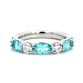 Platinum Alternating Round Diamond and Oval Paraiba Band