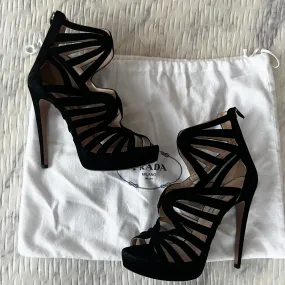 Prada Caged Black Suede Heels