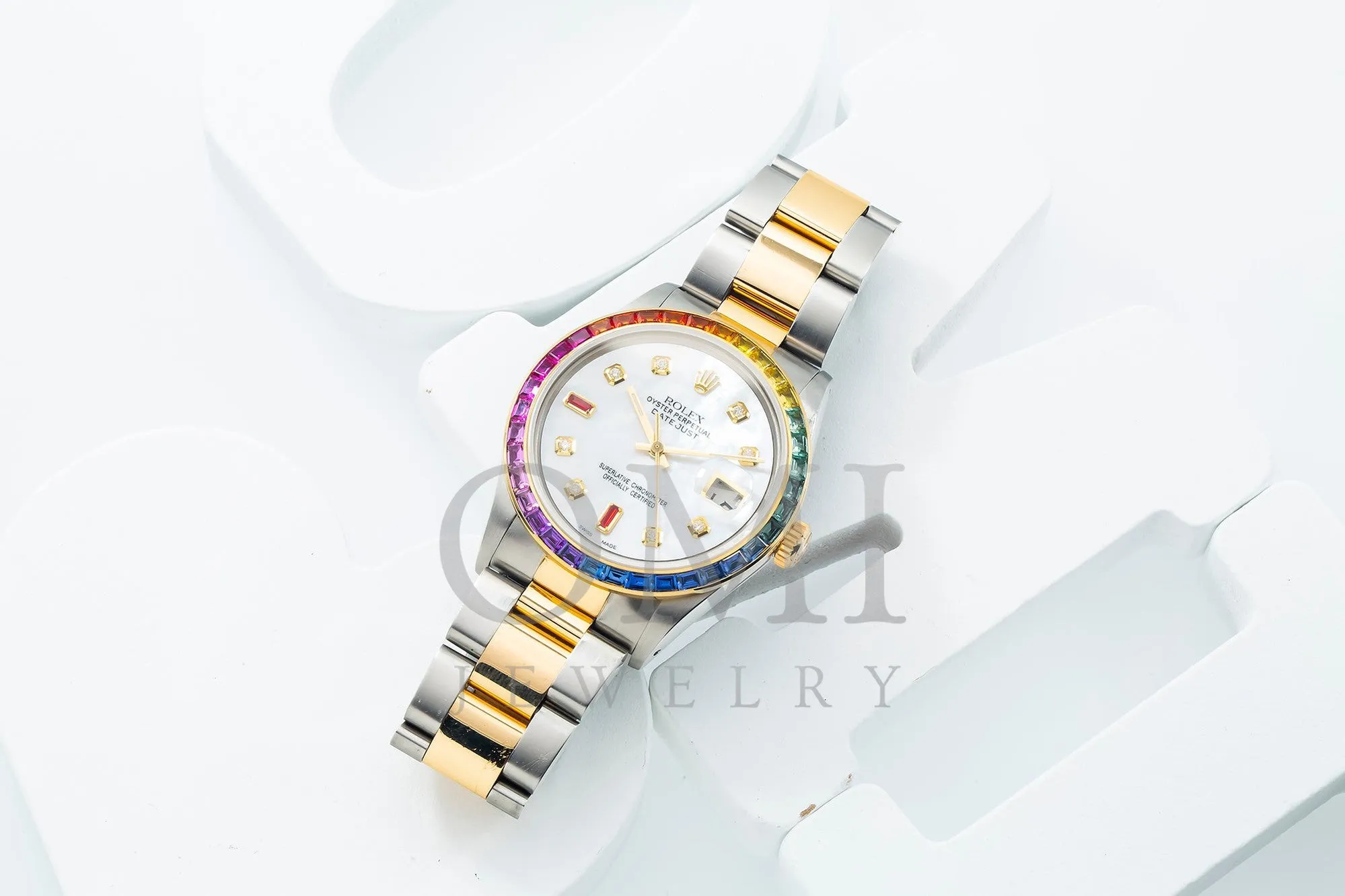 Rolex Datejust 36MM Mother Of Pearl Diamond And Ruby Dial With Rainbow Bezel