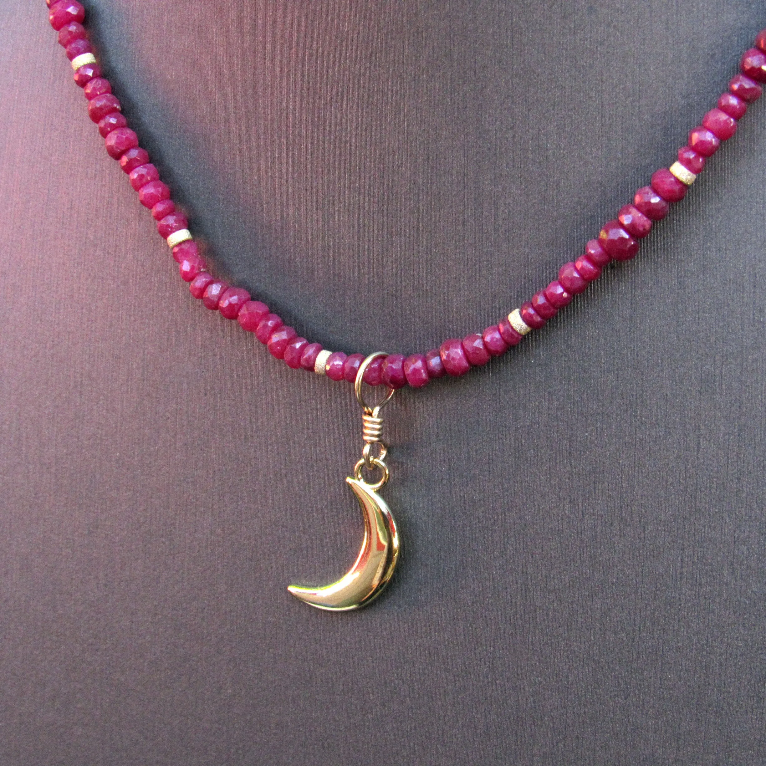 Ruby and Gold Moon choker Necklace