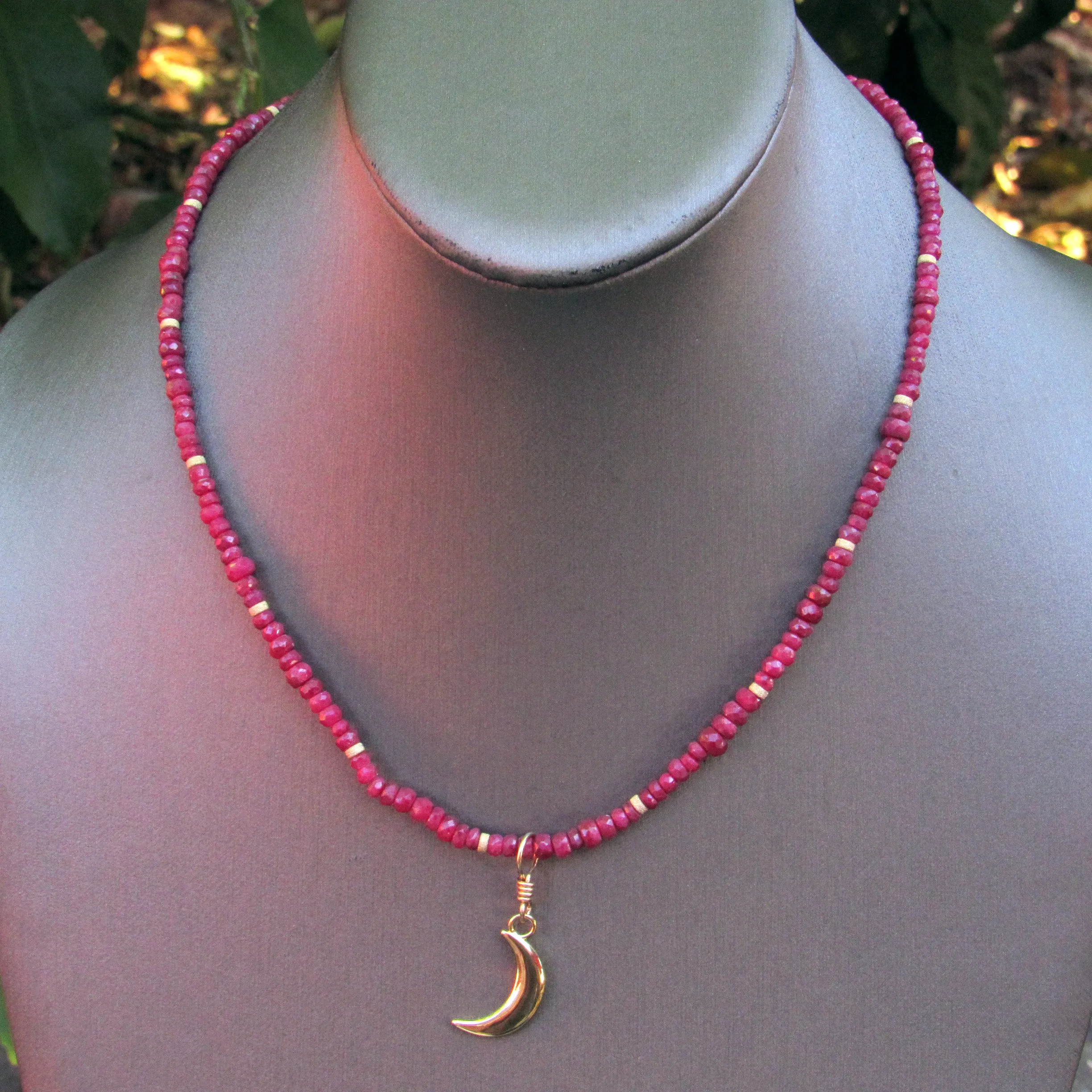 Ruby and Gold Moon choker Necklace