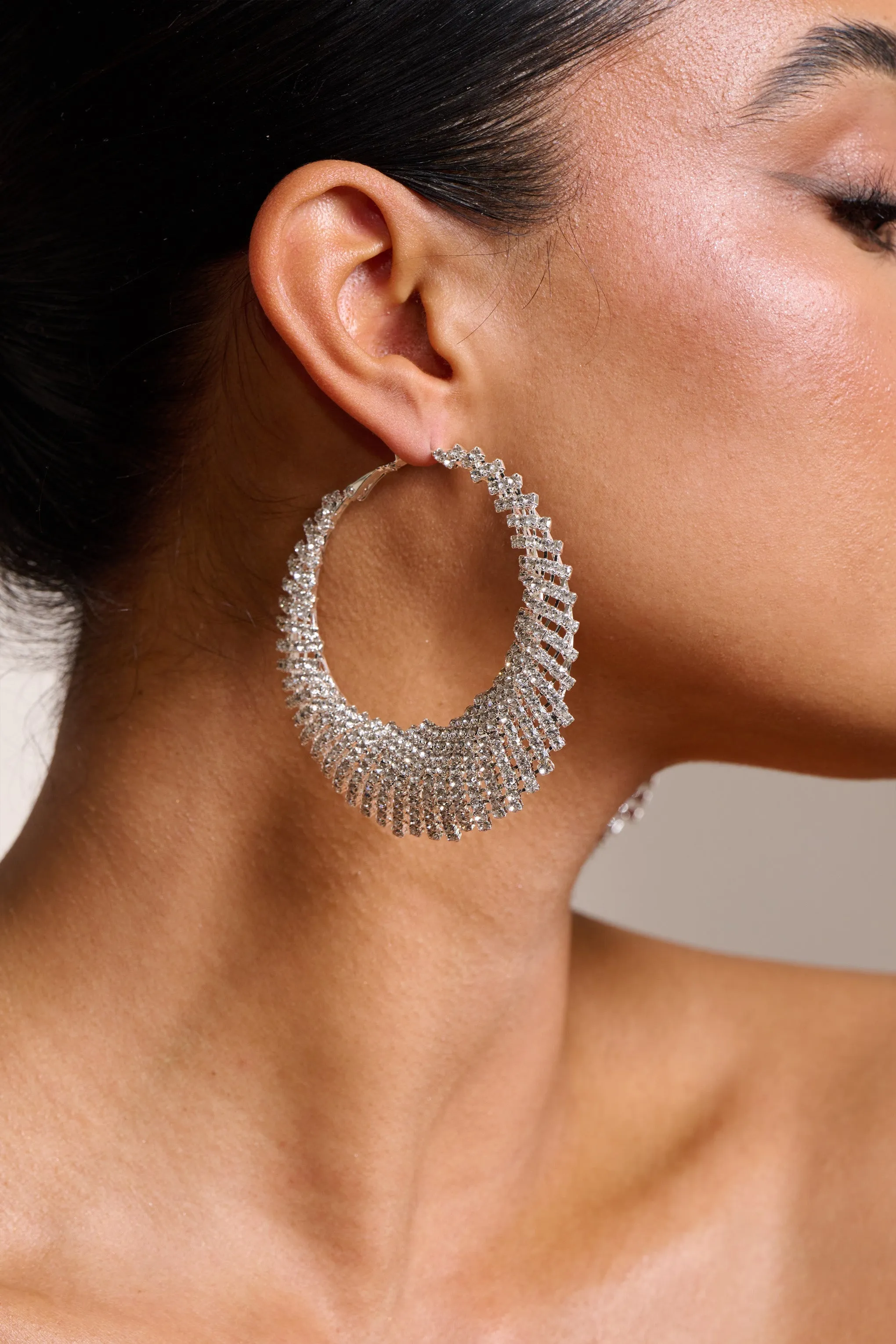 Saskia | Silver Diamante Hoop Earrings