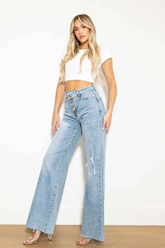 Saylor Criss Cross High Waisted Wide Leg Jeans [online exclusive]