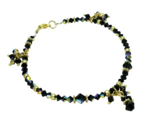 Sparkling Black Crystal & Gold Accents Anklet