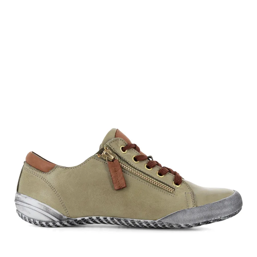 TESS - KHAKI/BRANDY LEATHER