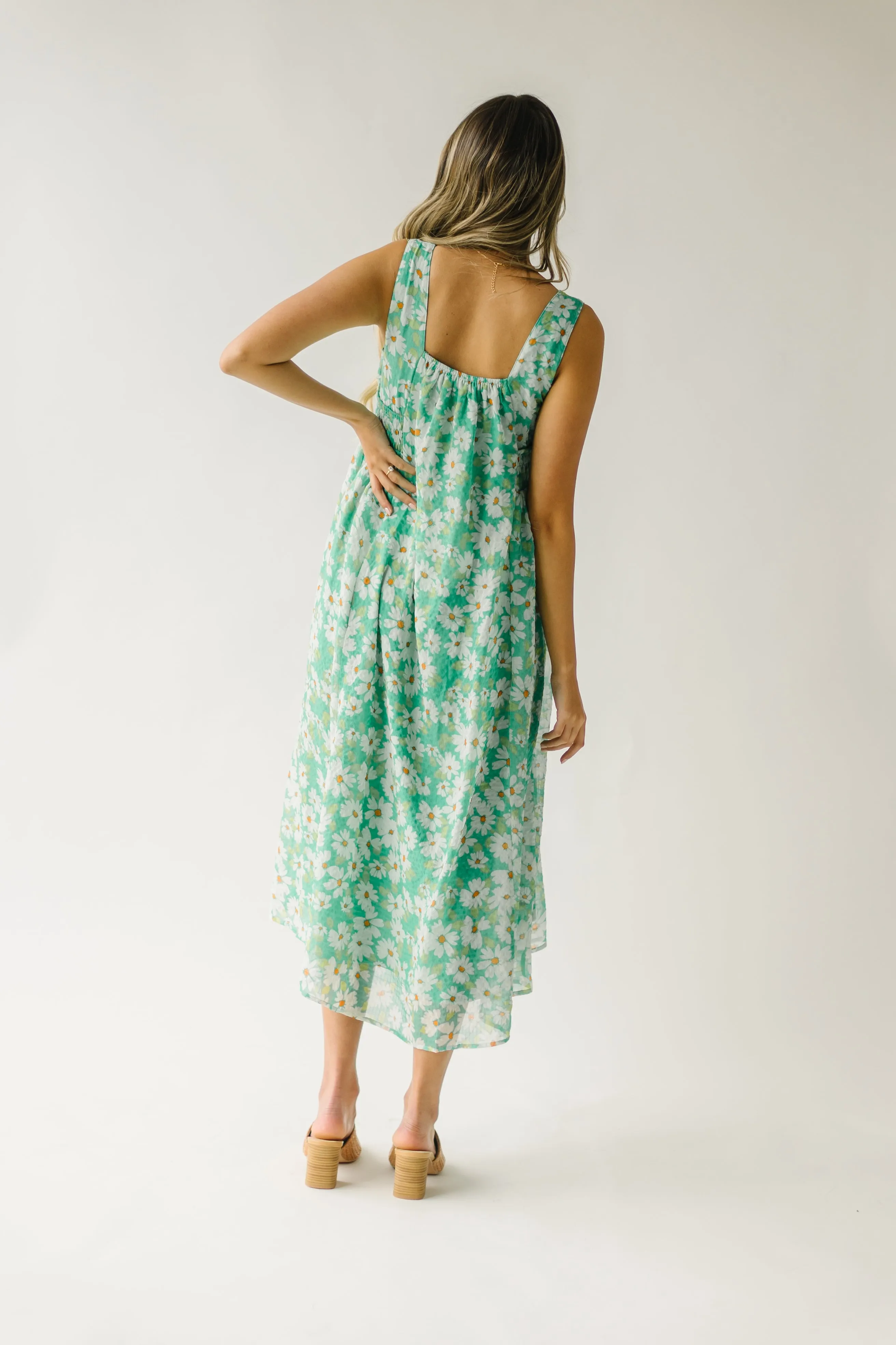 The Hattie Smocked Floral Midi Dress in Green