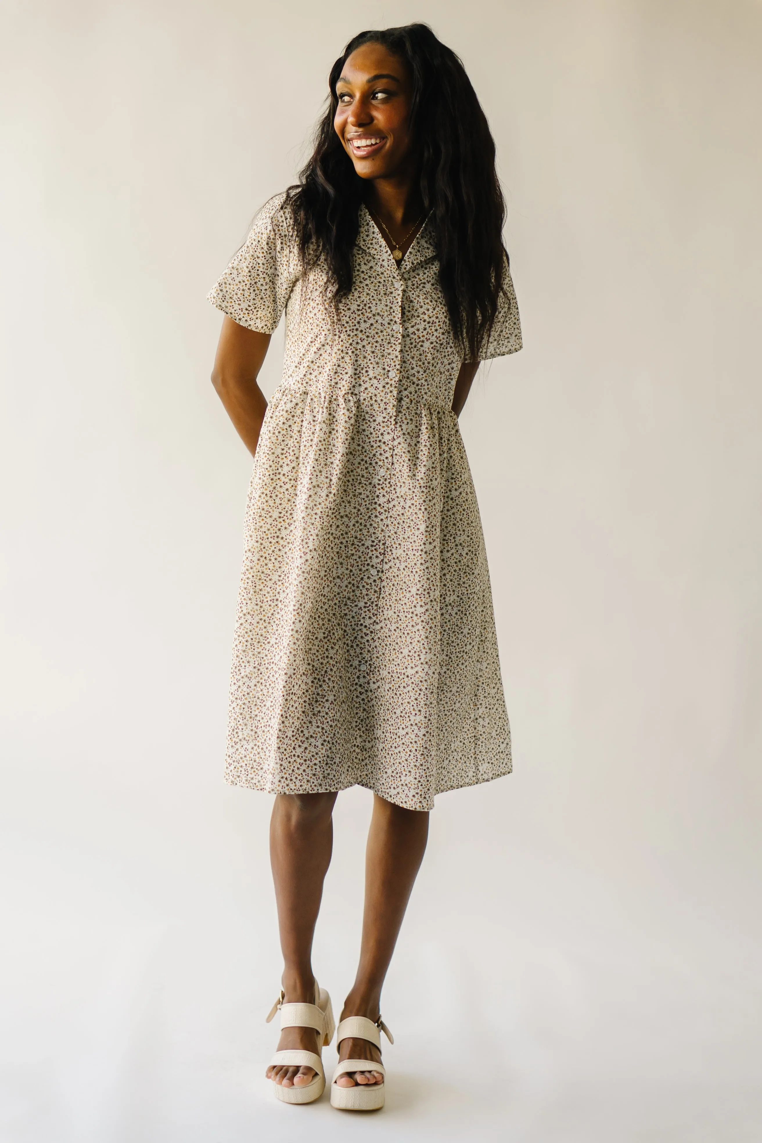 The Stayton Button-Up Dress in Brown Floral