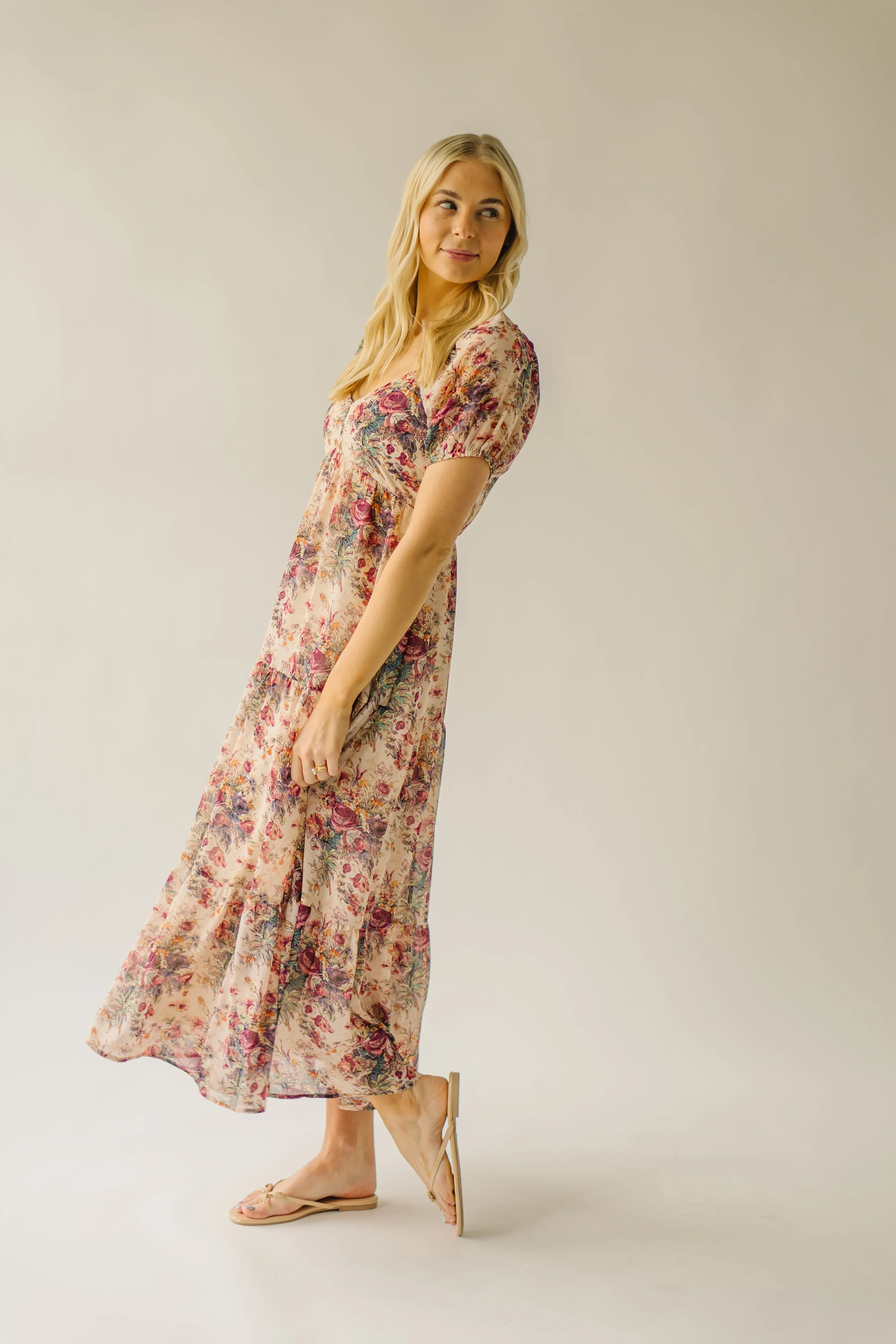 The Stratford Chiffon Floral Dress in Cream Multi