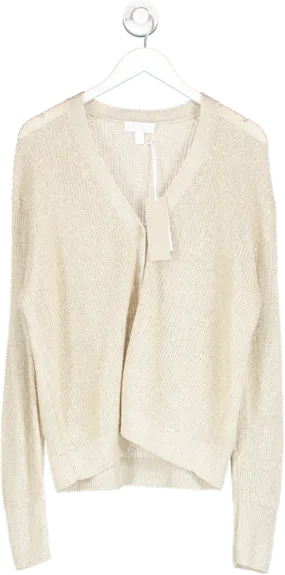 The White Company Cream Linen Rich Sparkle Ribbed Cardigan UK 14