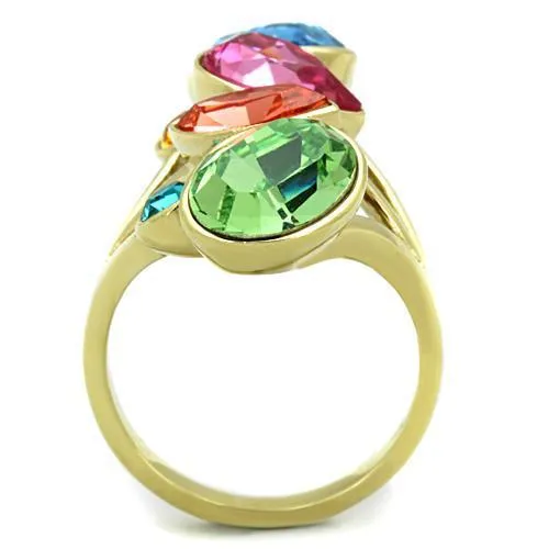 TK1729 IP Gold(Ion Plating) Stainless Steel Ring with Top Grade Crystal in Multi Color