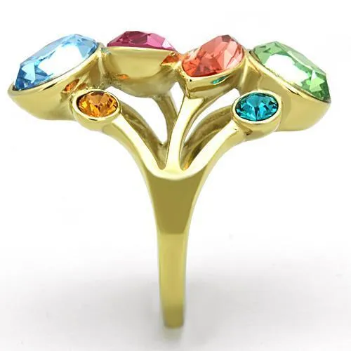 TK1729 IP Gold(Ion Plating) Stainless Steel Ring with Top Grade Crystal in Multi Color