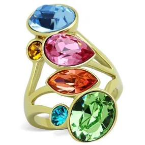 TK1729 IP Gold(Ion Plating) Stainless Steel Ring with Top Grade Crystal in Multi Color