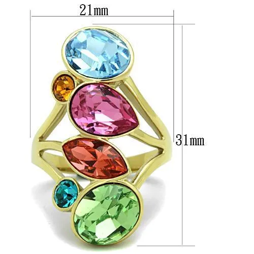 TK1729 IP Gold(Ion Plating) Stainless Steel Ring with Top Grade Crystal in Multi Color