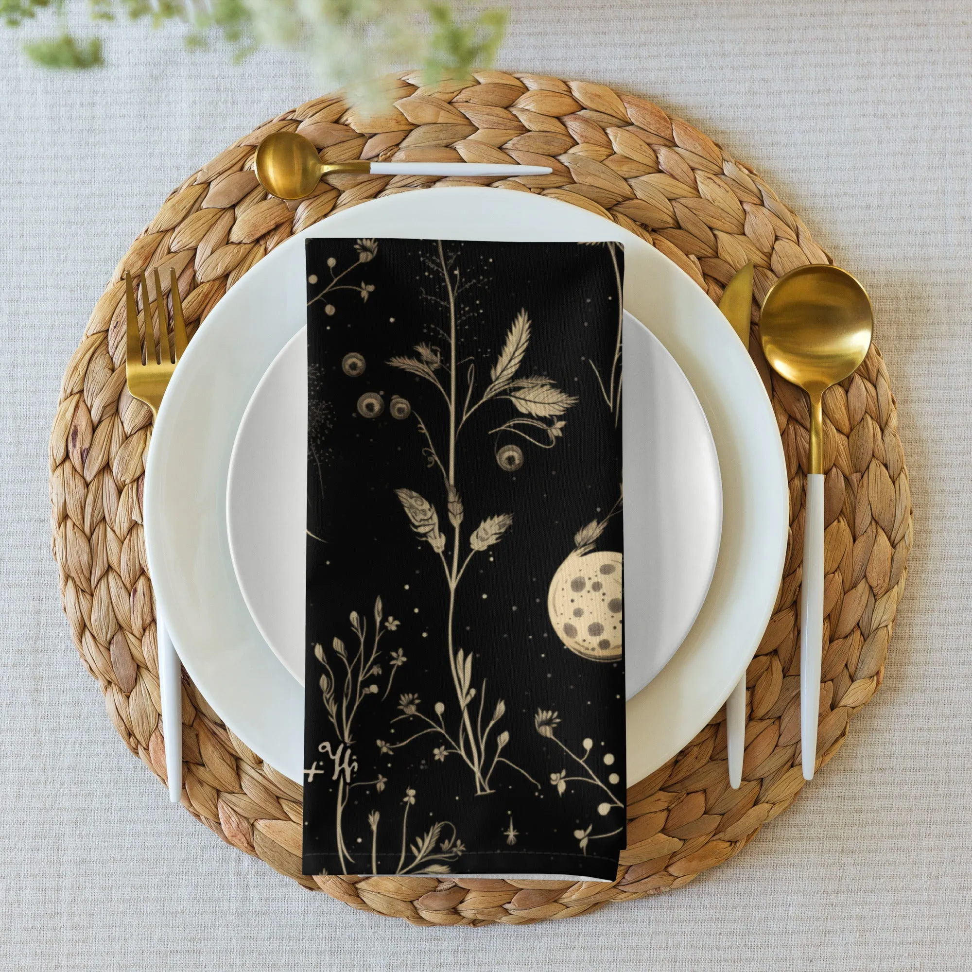 Twilight Garden Cloth Napkins Set of 4 - Botanical Dark Academia Home Decor - Pagan Witchy Gothic Kitchen Table Setup - Goth Gifts