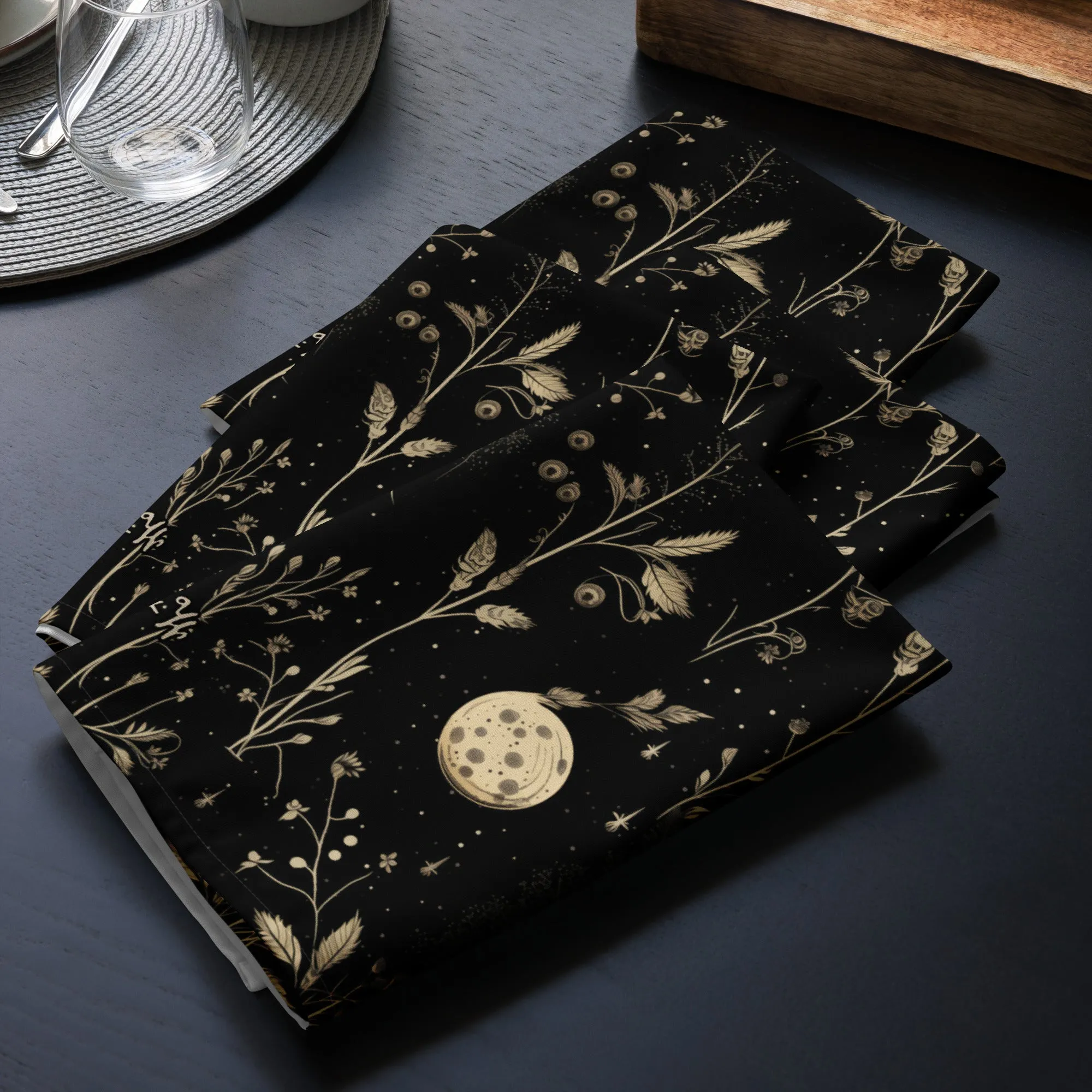 Twilight Garden Cloth Napkins Set of 4 - Botanical Dark Academia Home Decor - Pagan Witchy Gothic Kitchen Table Setup - Goth Gifts