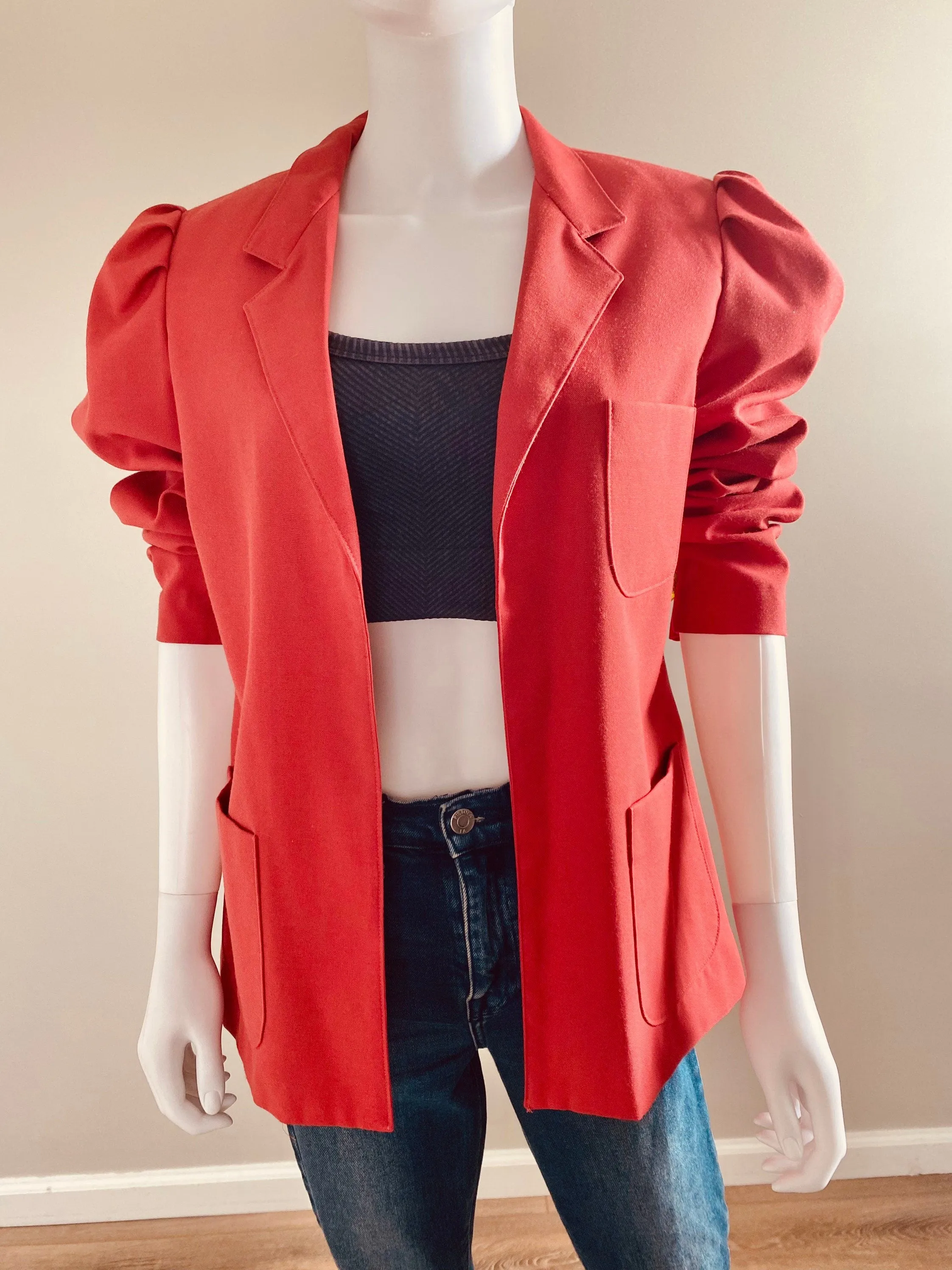 Vintage 1970s Terra Cotta Blazer / 70s Open Front Blazer / Size S to L