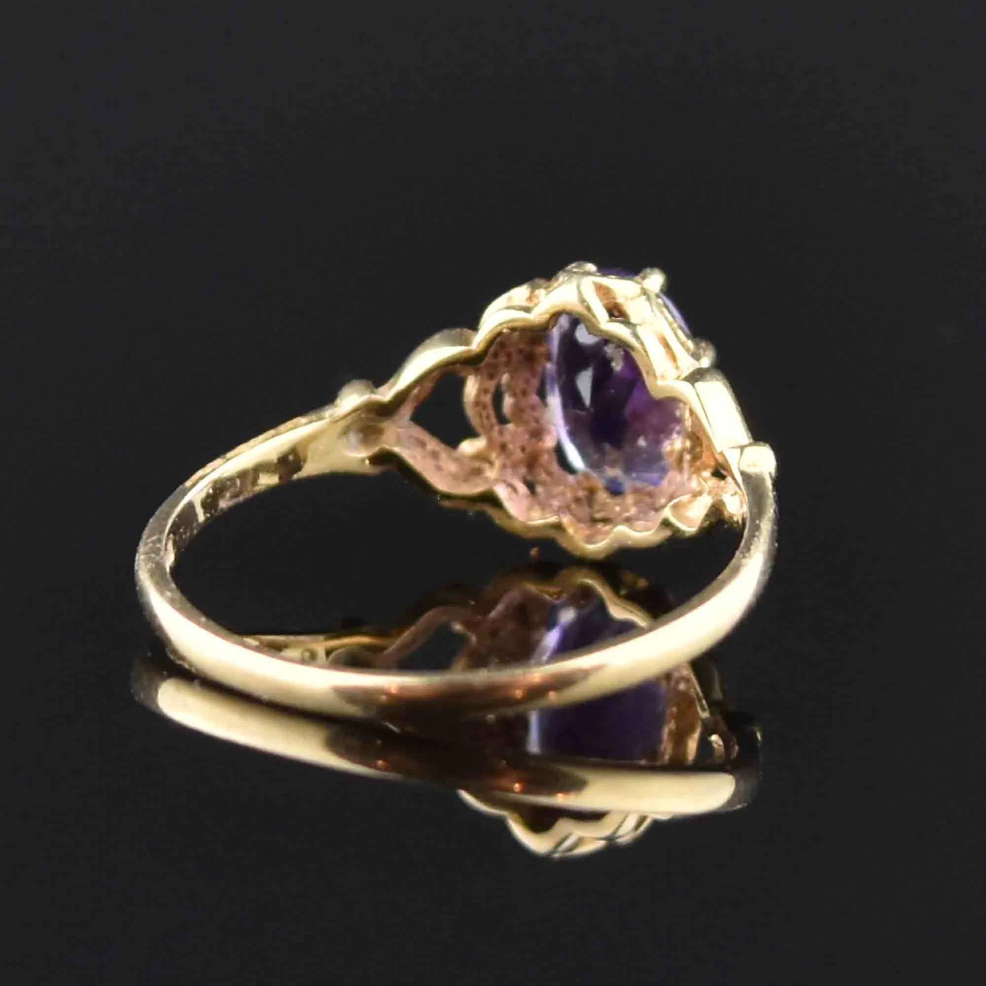 Vintage Amethyst Gold Cocktail Ring, Sz 4.75