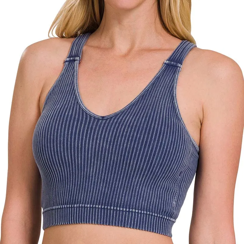 Washed Ribbed Padded Cropped Tank