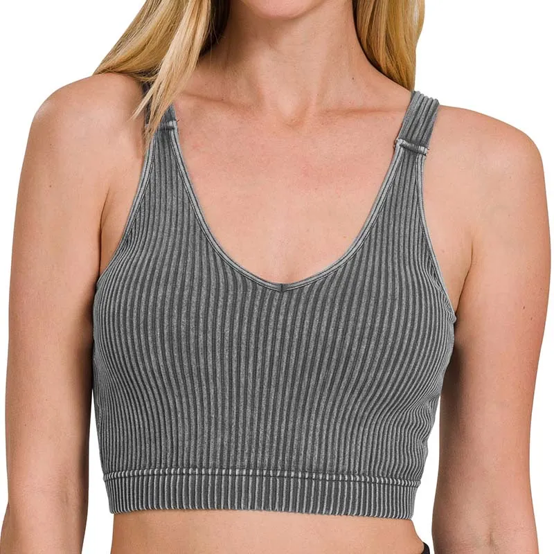 Washed Ribbed Padded Cropped Tank