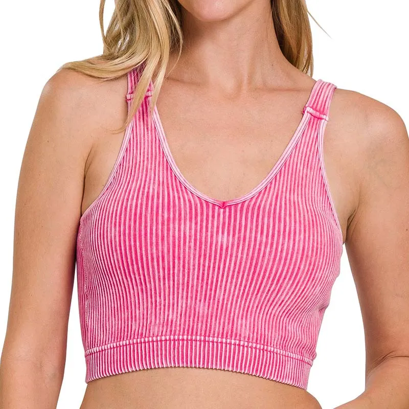 Washed Ribbed Padded Cropped Tank