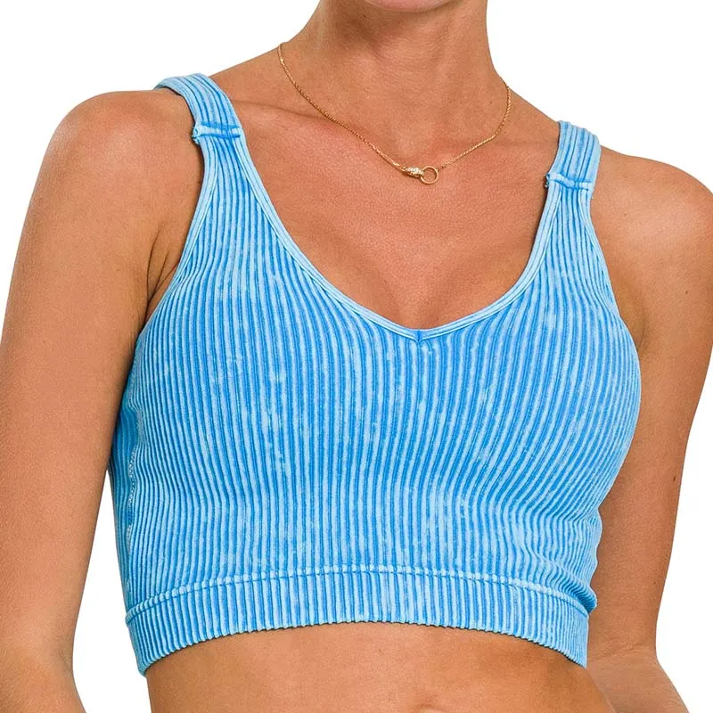 Washed Ribbed Padded Cropped Tank