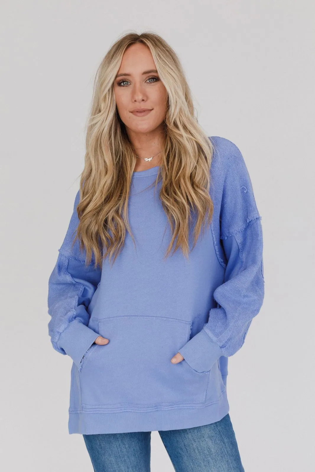 Whisper Willow Raw Edge Pullover - Blue