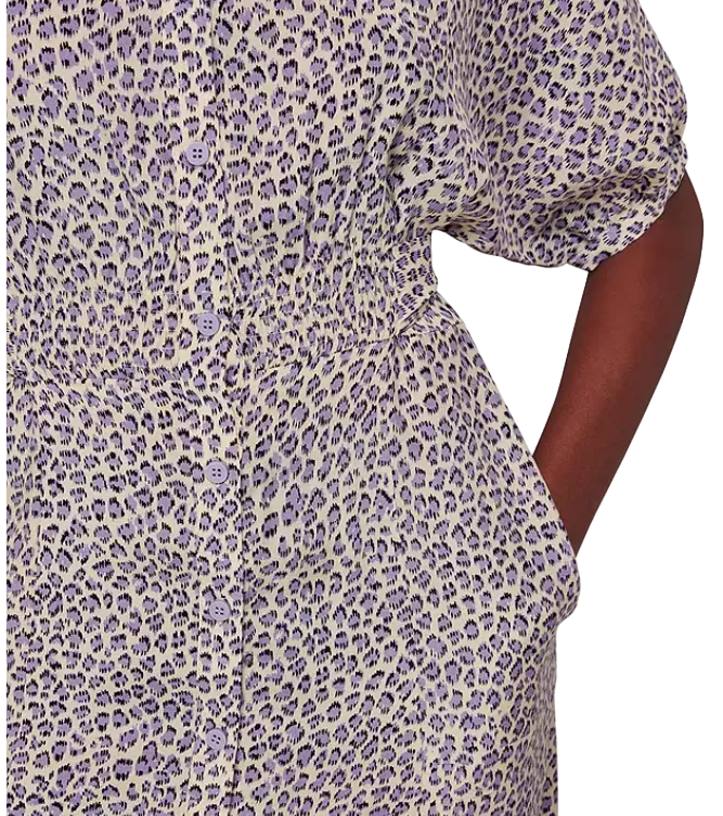 Whistles Cream / Lilac Leopard Print Midi Dress UK 14