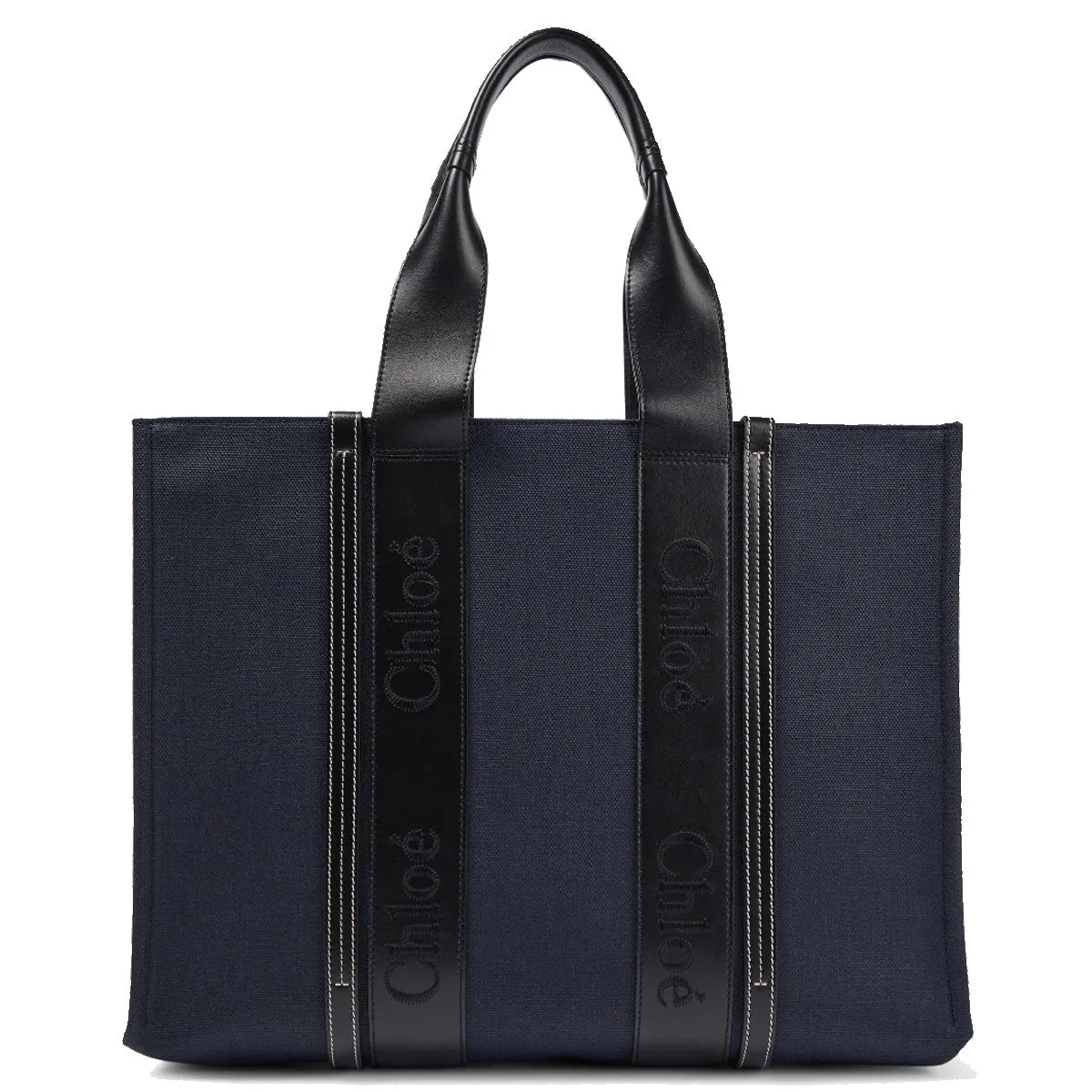 Woody Tote Large, Leather Straps, Denim